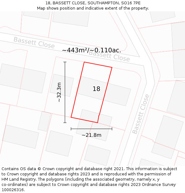 18, BASSETT CLOSE, SOUTHAMPTON, SO16 7PE: Plot and title map