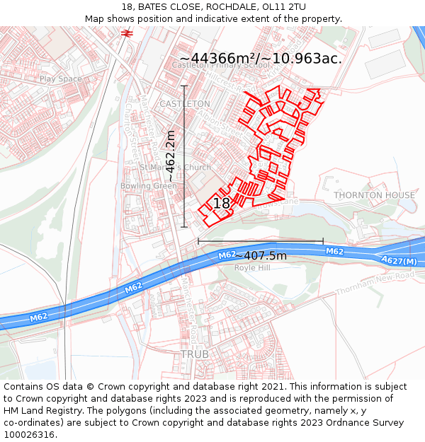 18, BATES CLOSE, ROCHDALE, OL11 2TU: Plot and title map