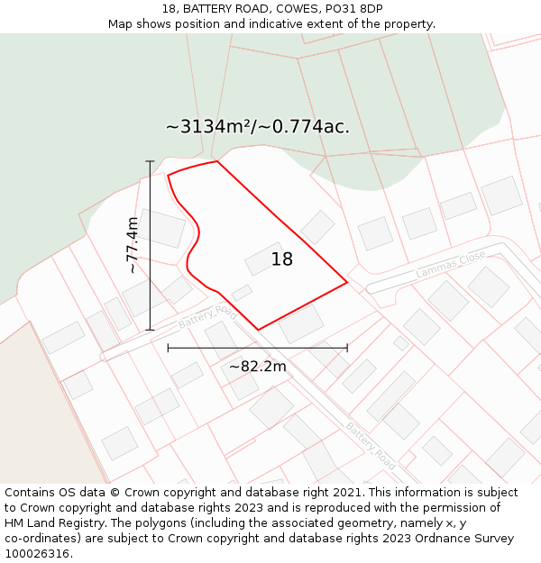 18, BATTERY ROAD, COWES, PO31 8DP: Plot and title map