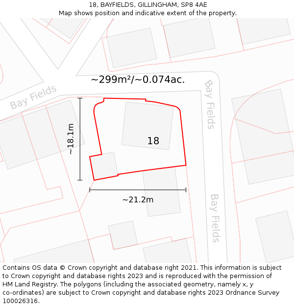 18, BAYFIELDS, GILLINGHAM, SP8 4AE: Plot and title map