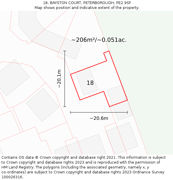 18, BAYSTON COURT, PETERBOROUGH, PE2 9SF: Plot and title map