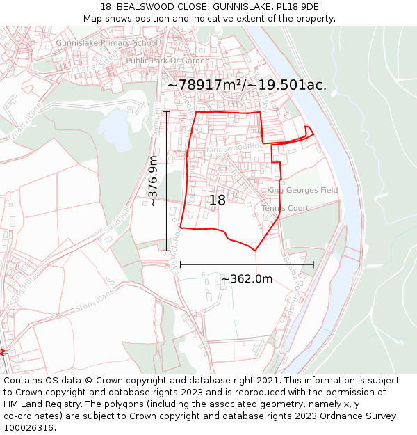 18, BEALSWOOD CLOSE, GUNNISLAKE, PL18 9DE: Plot and title map