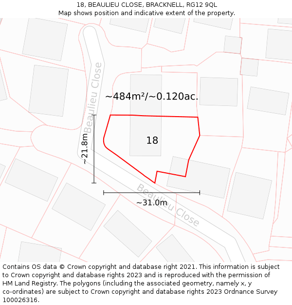 18, BEAULIEU CLOSE, BRACKNELL, RG12 9QL: Plot and title map
