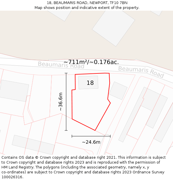 18, BEAUMARIS ROAD, NEWPORT, TF10 7BN: Plot and title map