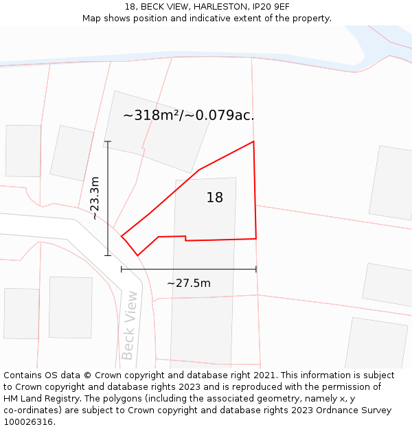 18, BECK VIEW, HARLESTON, IP20 9EF: Plot and title map