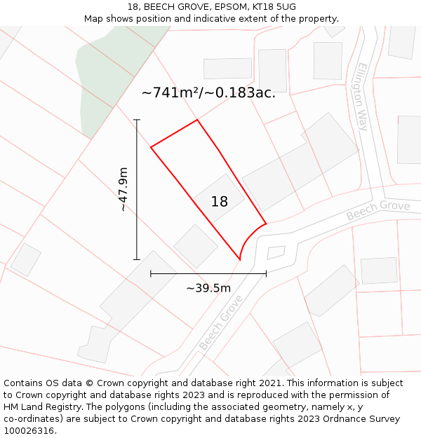 18, BEECH GROVE, EPSOM, KT18 5UG: Plot and title map