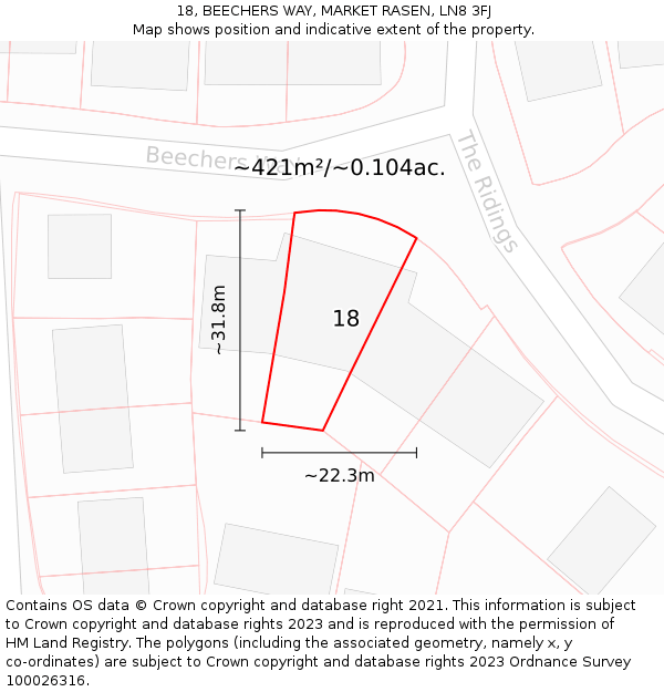 18, BEECHERS WAY, MARKET RASEN, LN8 3FJ: Plot and title map