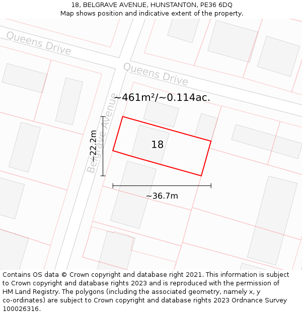 18, BELGRAVE AVENUE, HUNSTANTON, PE36 6DQ: Plot and title map
