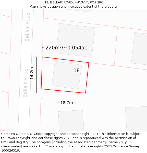 18, BELLAIR ROAD, HAVANT, PO9 2RG: Plot and title map