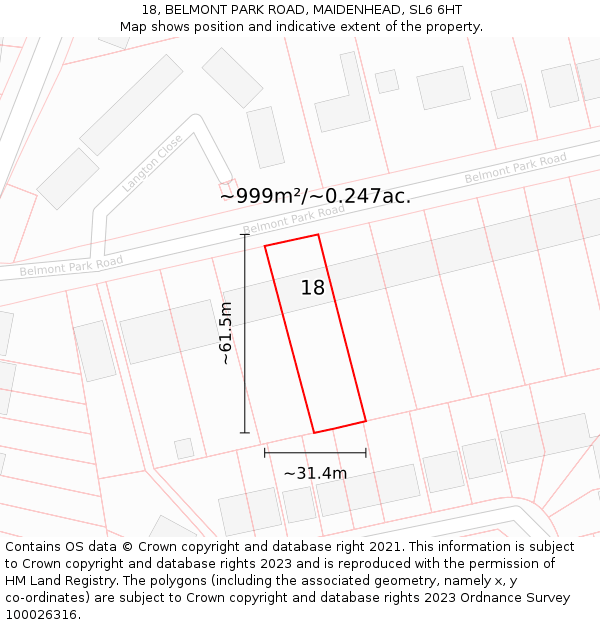 18, BELMONT PARK ROAD, MAIDENHEAD, SL6 6HT: Plot and title map