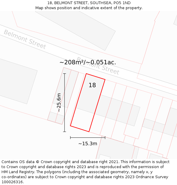 18, BELMONT STREET, SOUTHSEA, PO5 1ND: Plot and title map