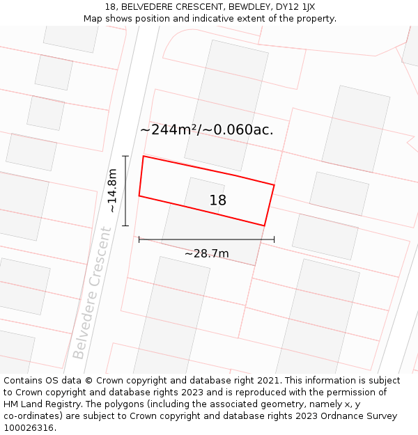 18, BELVEDERE CRESCENT, BEWDLEY, DY12 1JX: Plot and title map