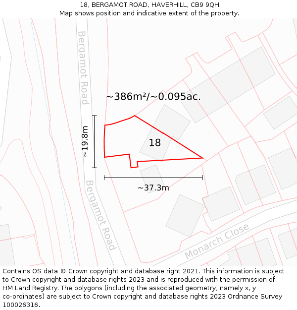 18, BERGAMOT ROAD, HAVERHILL, CB9 9QH: Plot and title map