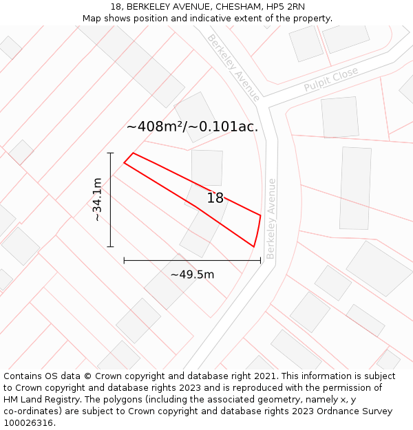 18, BERKELEY AVENUE, CHESHAM, HP5 2RN: Plot and title map