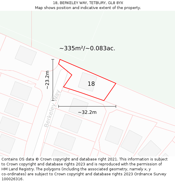 18, BERKELEY WAY, TETBURY, GL8 8YX: Plot and title map