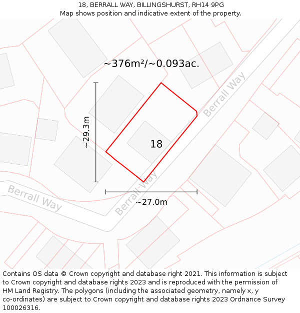 18, BERRALL WAY, BILLINGSHURST, RH14 9PG: Plot and title map