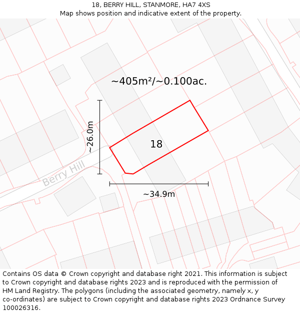 18, BERRY HILL, STANMORE, HA7 4XS: Plot and title map