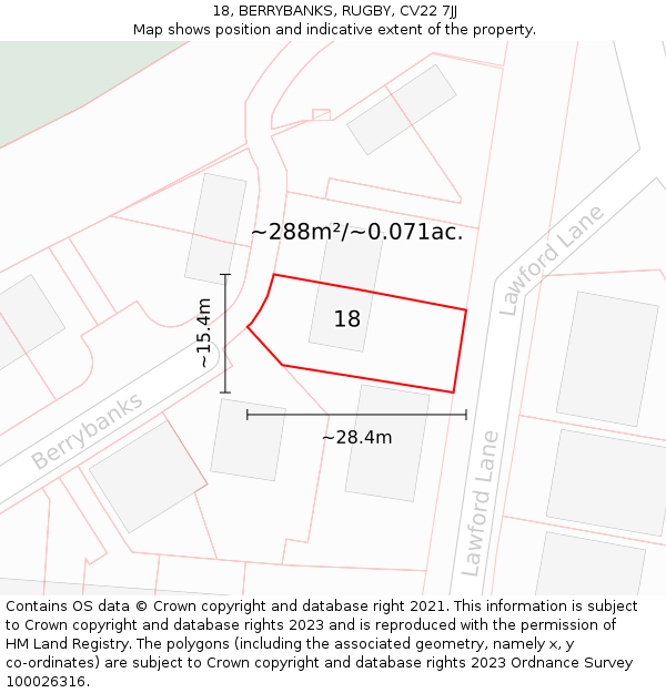 18, BERRYBANKS, RUGBY, CV22 7JJ: Plot and title map