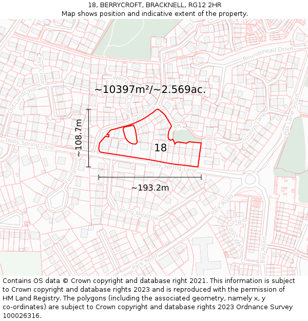 18, BERRYCROFT, BRACKNELL, RG12 2HR: Plot and title map