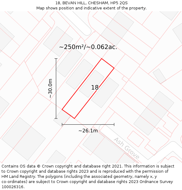 18, BEVAN HILL, CHESHAM, HP5 2QS: Plot and title map