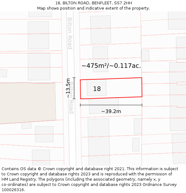 18, BILTON ROAD, BENFLEET, SS7 2HH: Plot and title map