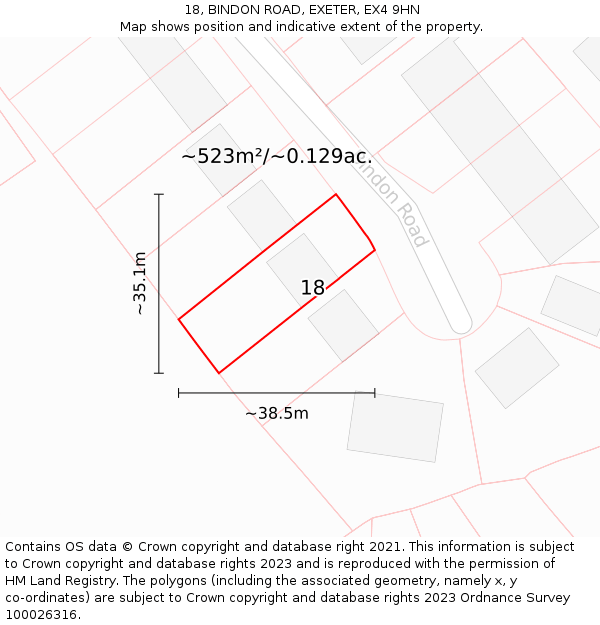 18, BINDON ROAD, EXETER, EX4 9HN: Plot and title map