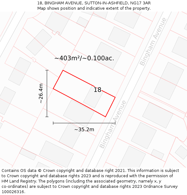 18, BINGHAM AVENUE, SUTTON-IN-ASHFIELD, NG17 3AR: Plot and title map