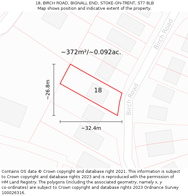 18, BIRCH ROAD, BIGNALL END, STOKE-ON-TRENT, ST7 8LB: Plot and title map