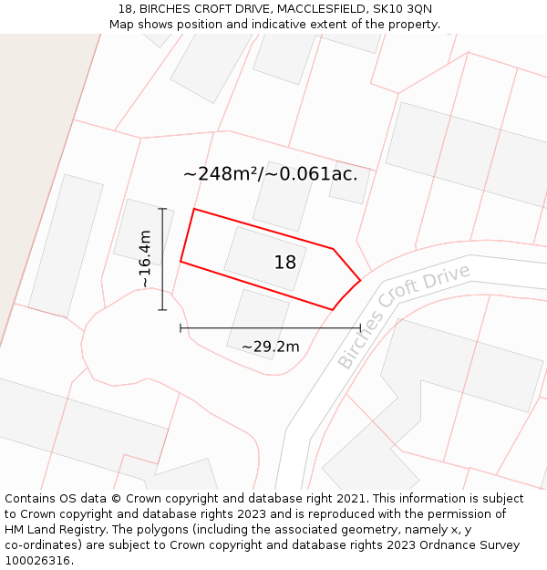 18, BIRCHES CROFT DRIVE, MACCLESFIELD, SK10 3QN: Plot and title map