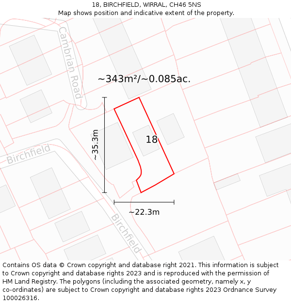 18, BIRCHFIELD, WIRRAL, CH46 5NS: Plot and title map