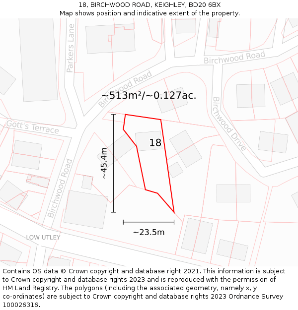 18, BIRCHWOOD ROAD, KEIGHLEY, BD20 6BX: Plot and title map