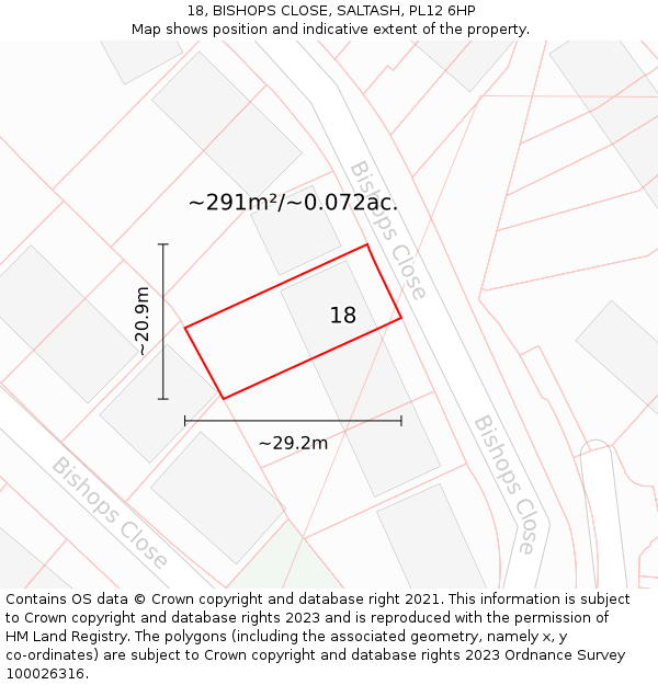 18, BISHOPS CLOSE, SALTASH, PL12 6HP: Plot and title map