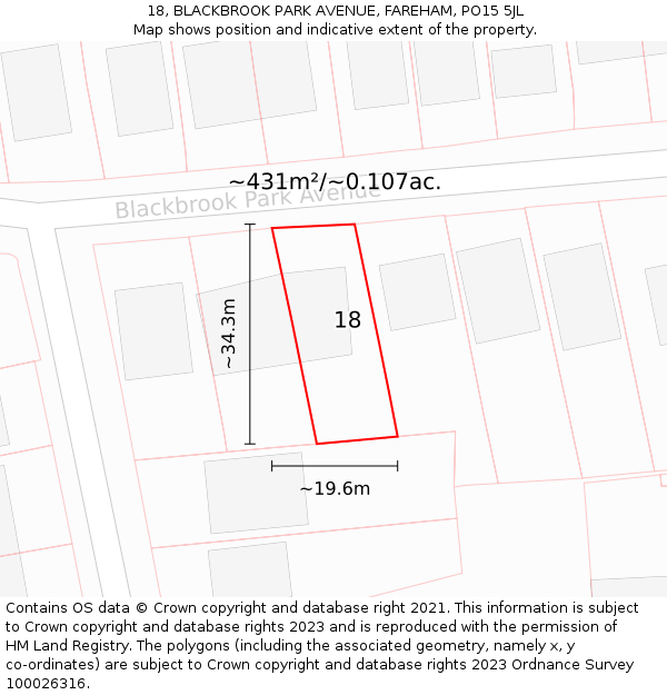 18, BLACKBROOK PARK AVENUE, FAREHAM, PO15 5JL: Plot and title map