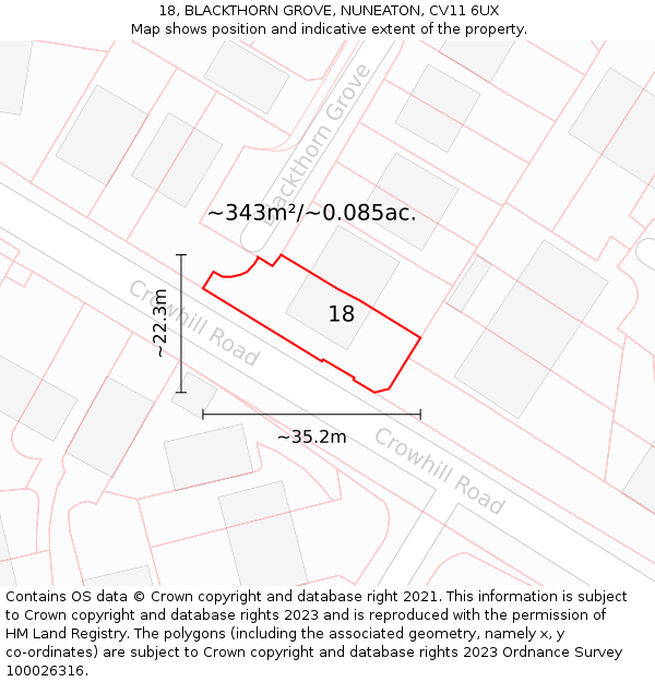 18, BLACKTHORN GROVE, NUNEATON, CV11 6UX: Plot and title map