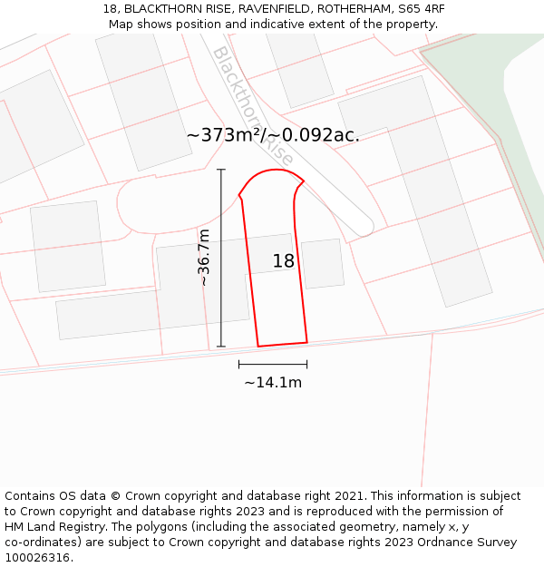 18, BLACKTHORN RISE, RAVENFIELD, ROTHERHAM, S65 4RF: Plot and title map
