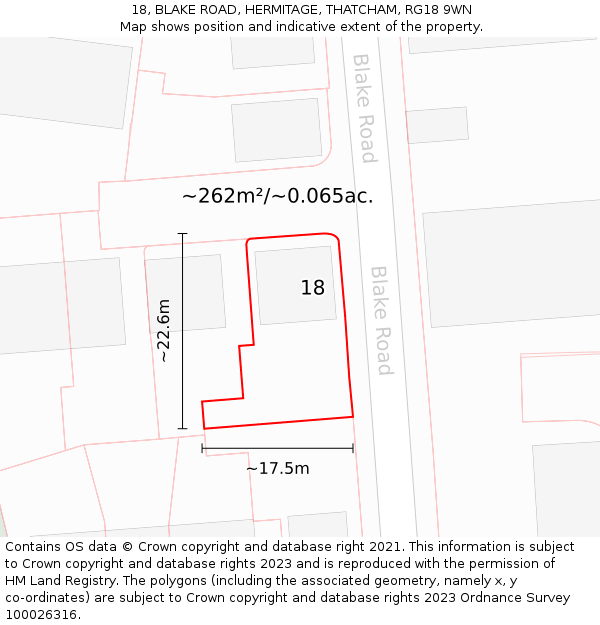 18, BLAKE ROAD, HERMITAGE, THATCHAM, RG18 9WN: Plot and title map