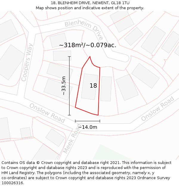 18, BLENHEIM DRIVE, NEWENT, GL18 1TU: Plot and title map