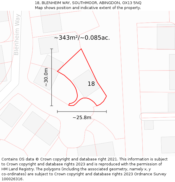 18, BLENHEIM WAY, SOUTHMOOR, ABINGDON, OX13 5NQ: Plot and title map