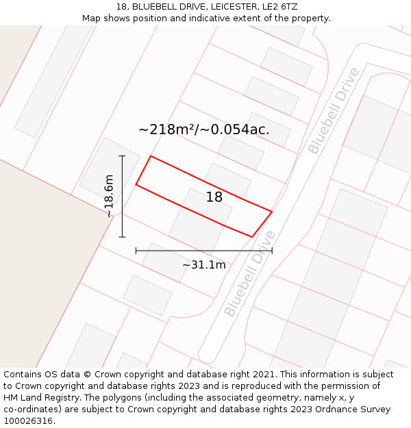 18, BLUEBELL DRIVE, LEICESTER, LE2 6TZ: Plot and title map