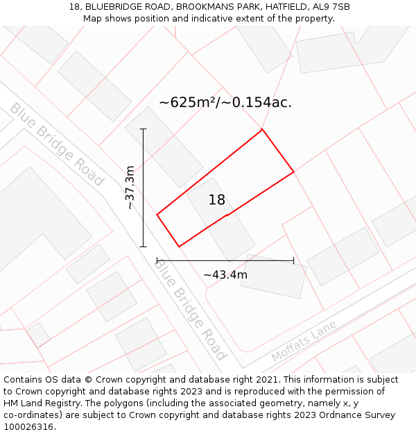 18, BLUEBRIDGE ROAD, BROOKMANS PARK, HATFIELD, AL9 7SB: Plot and title map