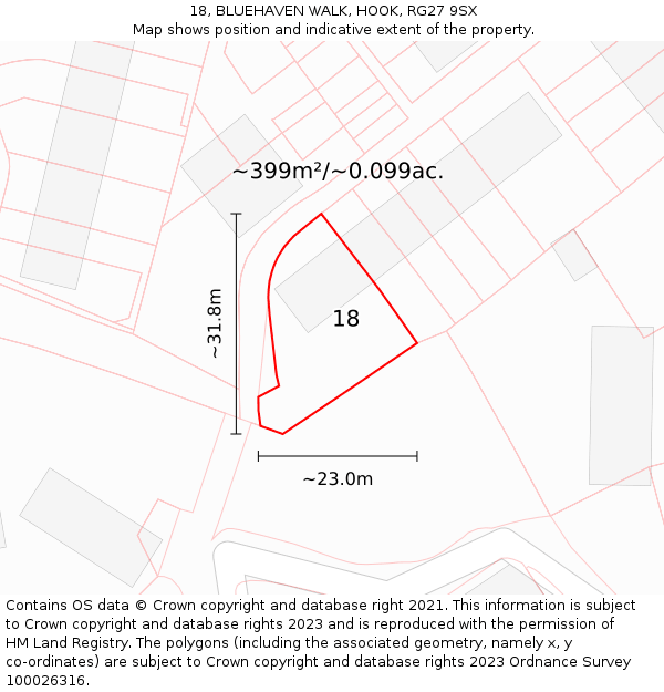 18, BLUEHAVEN WALK, HOOK, RG27 9SX: Plot and title map