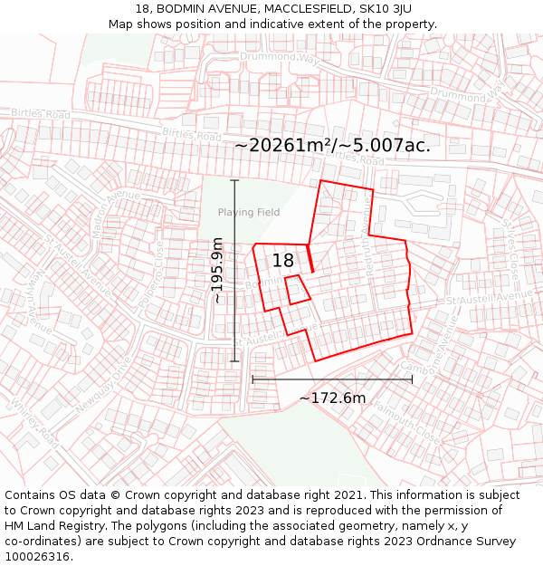 18, BODMIN AVENUE, MACCLESFIELD, SK10 3JU: Plot and title map