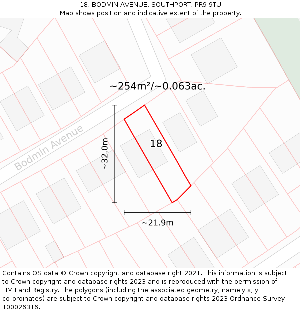 18, BODMIN AVENUE, SOUTHPORT, PR9 9TU: Plot and title map