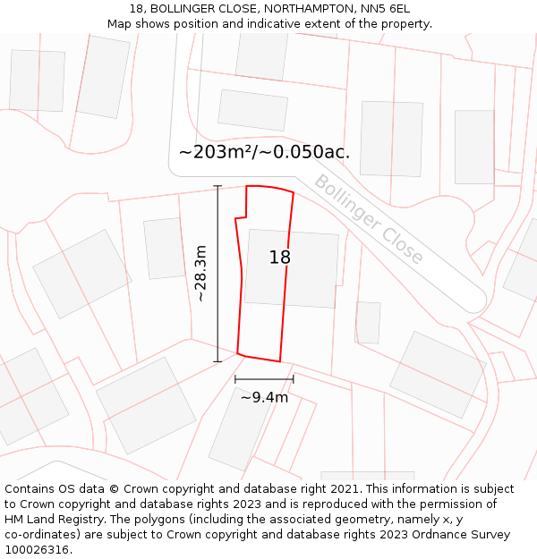 18, BOLLINGER CLOSE, NORTHAMPTON, NN5 6EL: Plot and title map