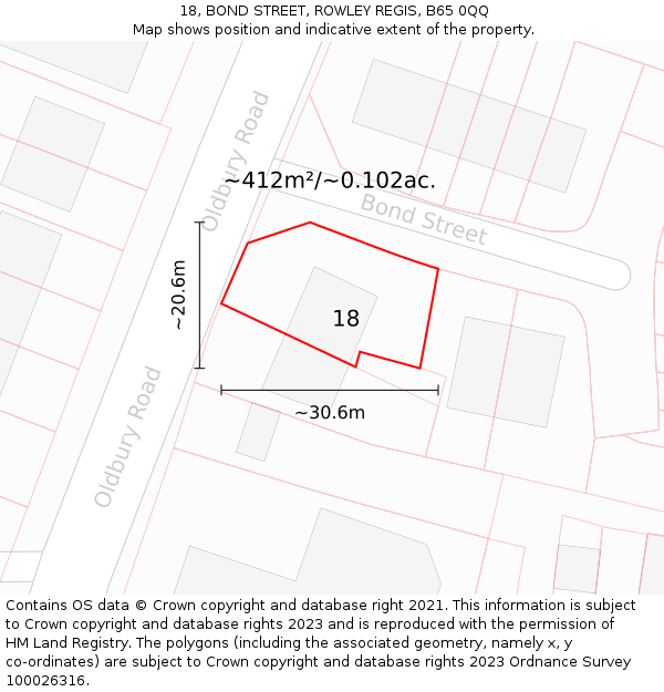 18, BOND STREET, ROWLEY REGIS, B65 0QQ: Plot and title map