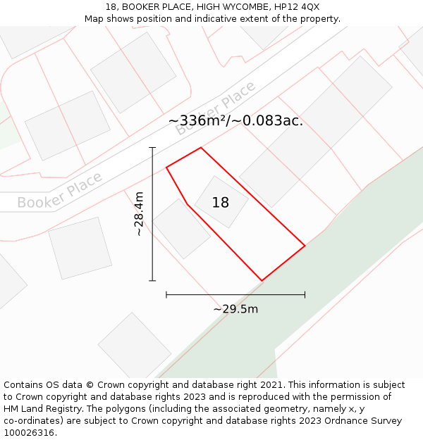 18, BOOKER PLACE, HIGH WYCOMBE, HP12 4QX: Plot and title map