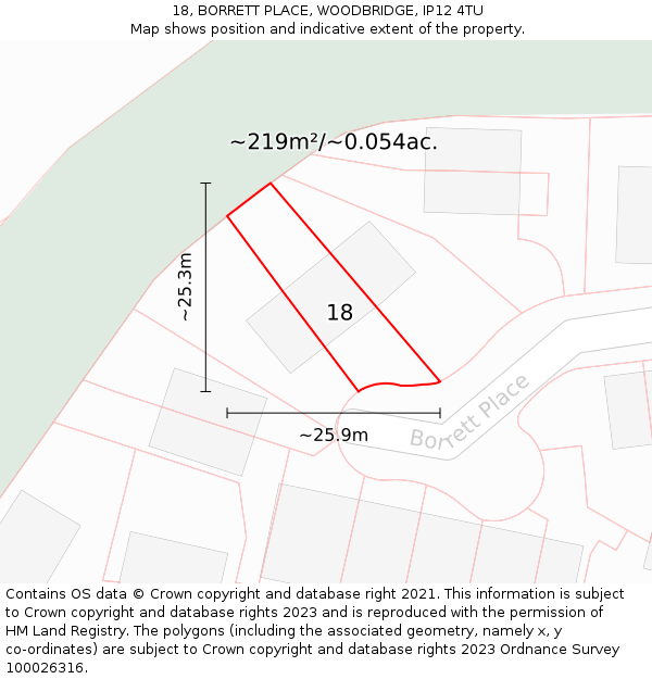 18, BORRETT PLACE, WOODBRIDGE, IP12 4TU: Plot and title map