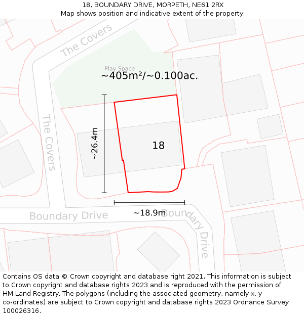 18, BOUNDARY DRIVE, MORPETH, NE61 2RX: Plot and title map