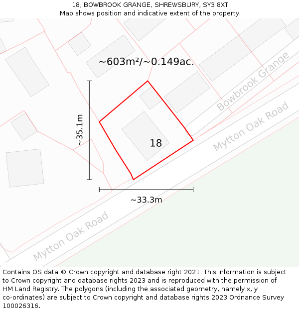 18, BOWBROOK GRANGE, SHREWSBURY, SY3 8XT: Plot and title map