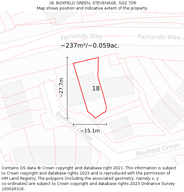 18, BOXFIELD GREEN, STEVENAGE, SG2 7DR: Plot and title map